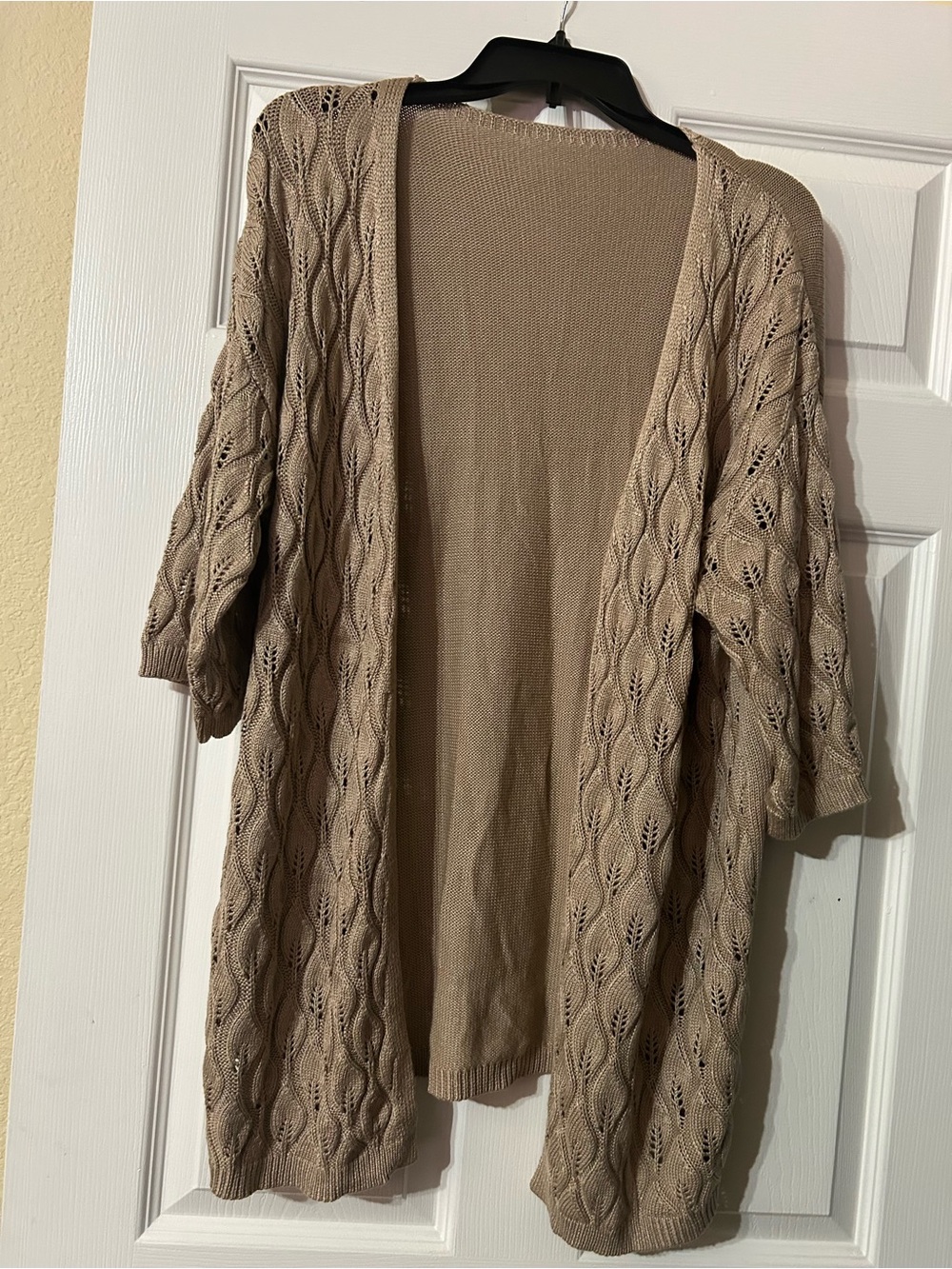 Woven Open-Front Knit Cardigan in Taupe